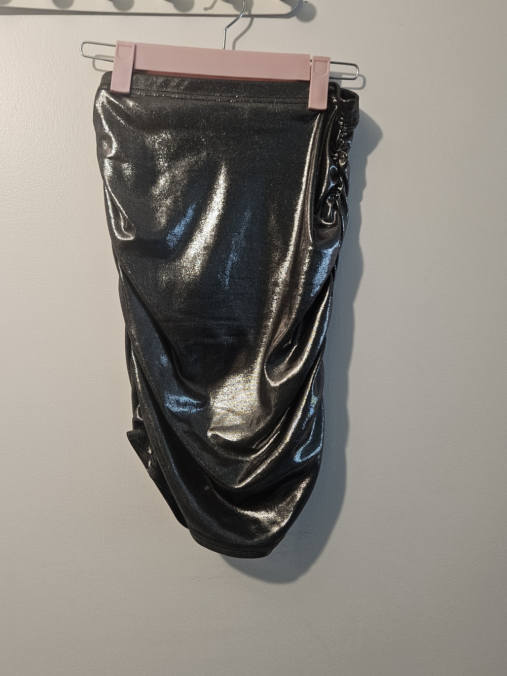 Metallic Black Ruched Pencil Skirt - Women
